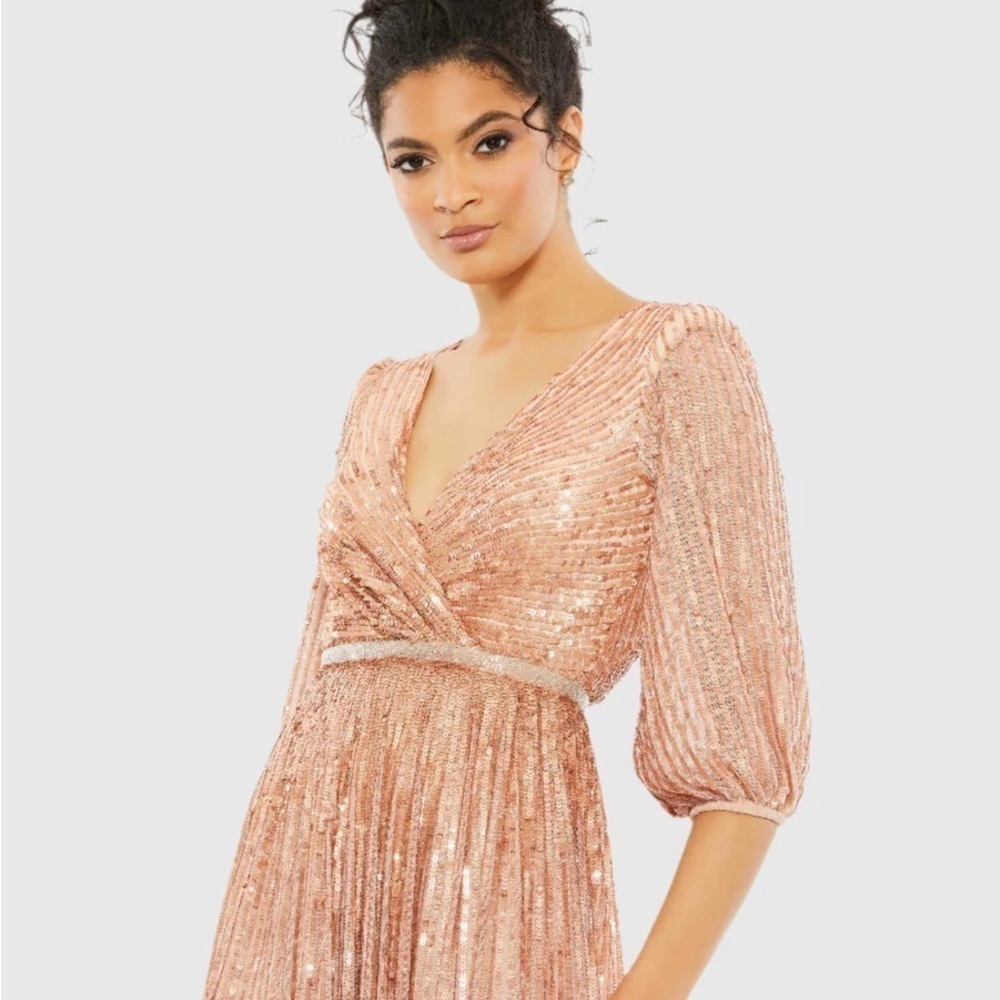 Mac Duggal 5509 NWT SEQUINED WRAP OVER 3/4 SLEEVE GOWN - Picture 2 of 7